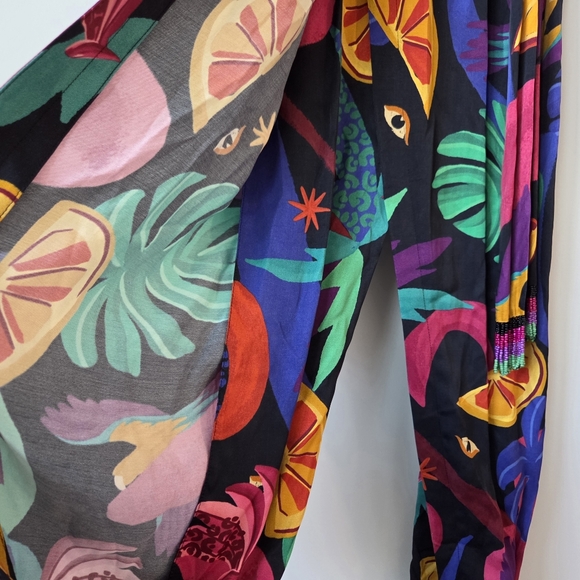 FARM Rio Wrap Jumpsuit Split Leg Beaded Tassel Sleeve Eco Viscose XS Multicolor - Picture 6 of 11